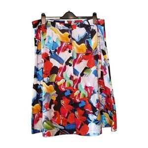 🇨🇦 Dolcezza Artsy Red Multicolor Pop Art Button-Front Midi Skirt Size 1X